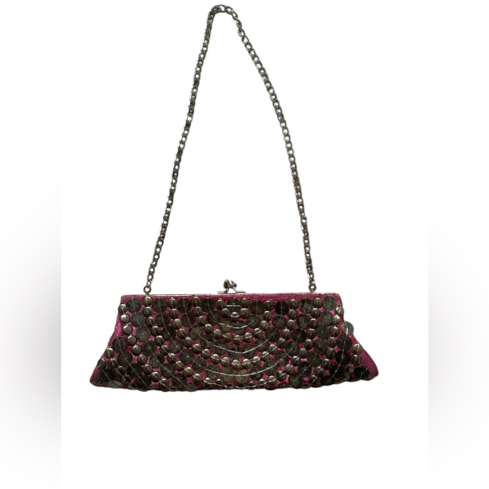 Funky Chain Strap Clutch - Pink and Silver